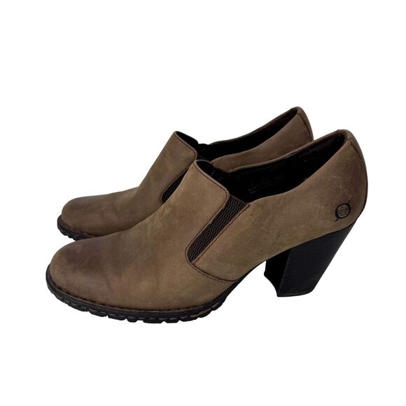 Born W81296 Gertrude Brown Leather Heel Ankle Bootie Shoes Women's EU 38 US 7‎ - Picture 1 of 11